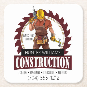 Modern Handyman Construction Repair Promotional Square Paper Coaster