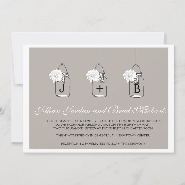 Modern Hanging Mason Jar Wedding Invitation (Front)