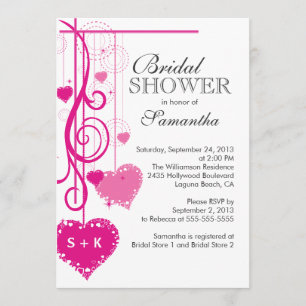 Modern Hanging Pink Hearts Bridal Shower Invitation
