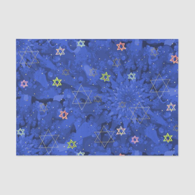 Modern Hanukkah Blue Gold Star of David Pattern Tissue Paper (Front)