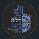 Modern Hanukkah Dreidel Miracle Stickers<br><div class="desc">Beautiful message in Hebrew and English this modern designed Hanukkah Dreidel Round Sticker with black background is just gorgeous! Measuring 1.5x1.5 inches/20 per sheet these labels are perfect for envelope seals,  party favours & more!</div>