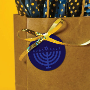 Modern Hanukkah Menorah Blue & Navy Favor Tag