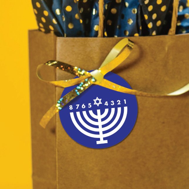 Modern Hanukkah Menorah Deep Blue Favour Tag (Creator Uploaded)