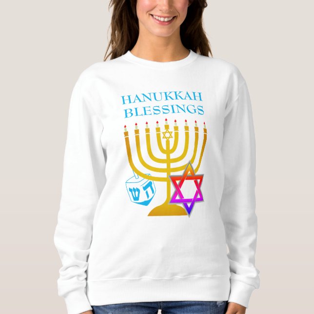 Modern HANUKKAH Menorah Dreidel Sweatshirt (Front)