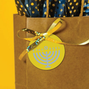 Modern Hanukkah Menorah Gold & Grey Favour Tag