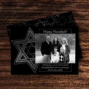Modern Hanukkah Silver Wishful Star of David Photo Holiday Card