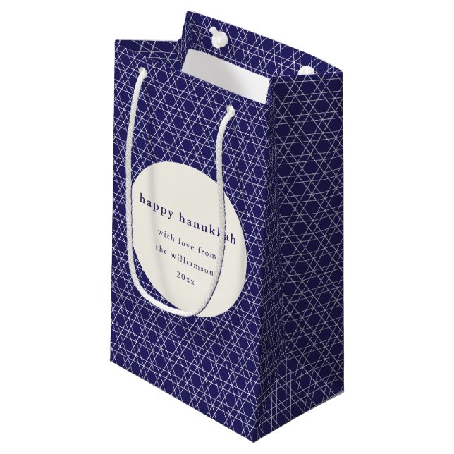 Modern Hanukkah Star Lines Elegant Blue Custom Small Gift Bag (Front Angled)