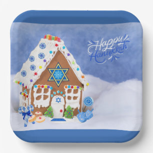 Modern Hanukkah Star of David Gingerbread House  Paper Plate