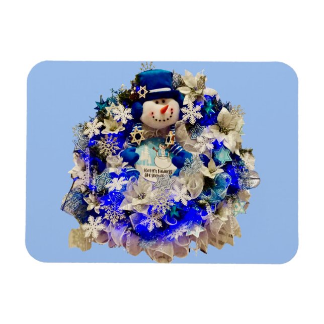 Modern Hanukkah Star of David Snowman Wreath Magnet (Horizontal)