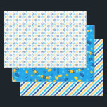 Modern Hanukkah Wrapping Paper Sheet<br><div class="desc">These modern Hanukkah papers with dreidels,  stripes and star of davids will have your packages looking phenomenal!  They are colourful and trendy yet traditional.</div>