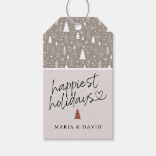 Modern Happiest Holidays Calligraphy Personalised Gift Tags