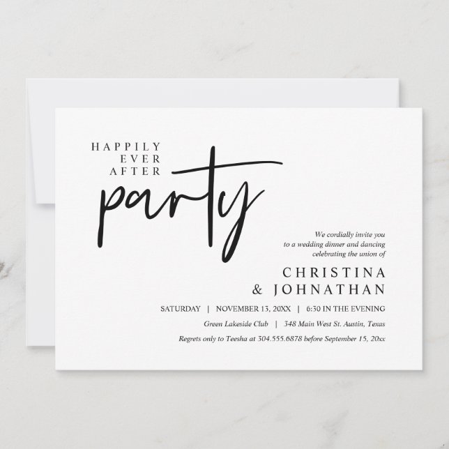 Modern Happily Ever After Party Wedding Dinner Invitation (Front)
