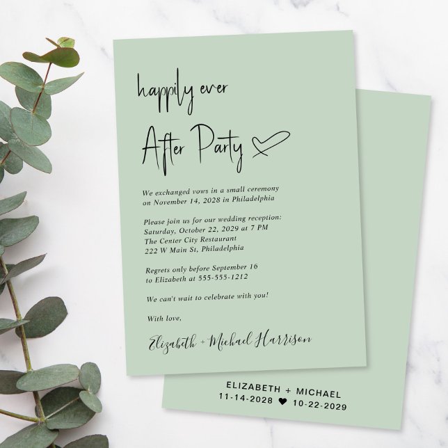 Modern Happily Ever After Sage Wedding Reception Invitation (Creator Uploaded)