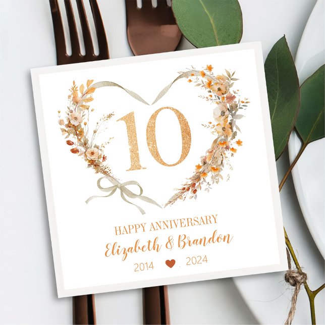 Modern Happy 10th Anniversary Wedding Napkins (Creator Uploaded)
