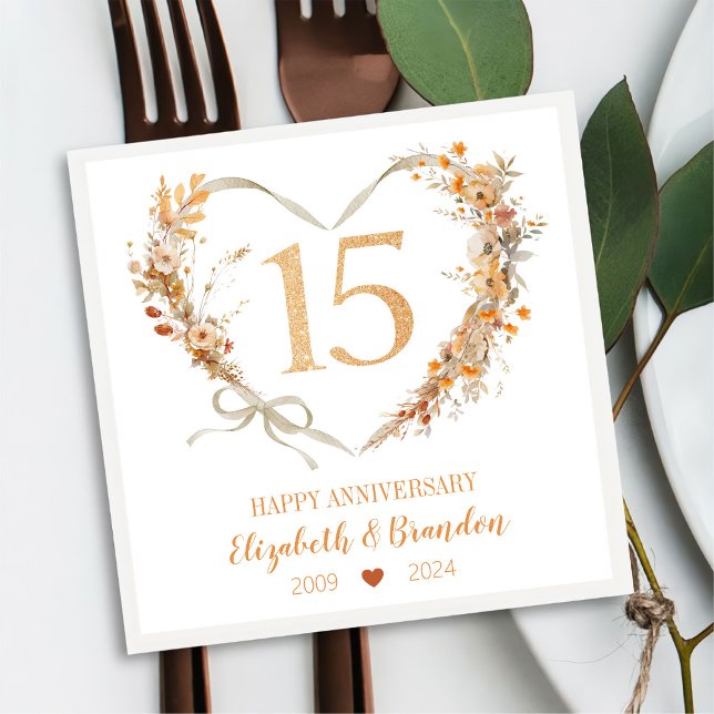 Modern Happy 15th Anniversary Wedding Napkins (Creator Uploaded)