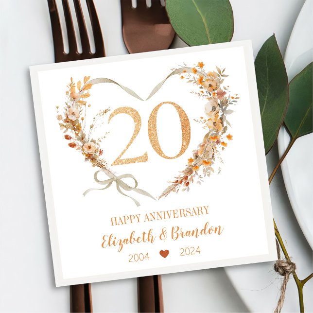 Modern Happy 20th Anniversary Wedding Napkins (Creator Uploaded)