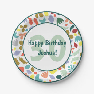 Modern Happy 30th Birthday Custom Name Paper Plate