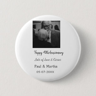 Modern happy 40th anniversary add name date photo 6 cm round badge