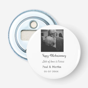 Modern happy 40th anniversary add name date photo bottle opener