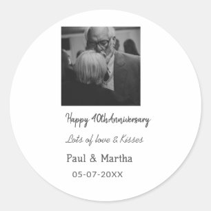 Modern happy 40th anniversary add name date photo classic round sticker