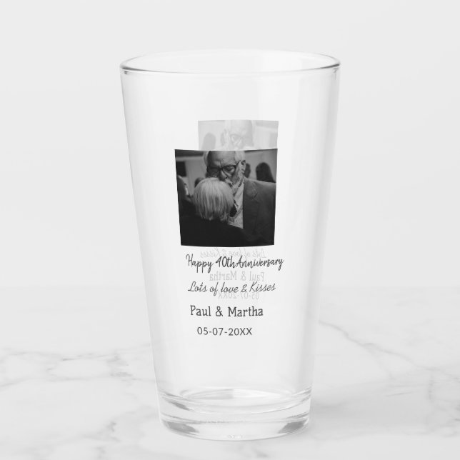 Modern happy 40th anniversary add name date photo glass (Front)