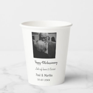 Modern happy 40th anniversary add name date photo paper cups