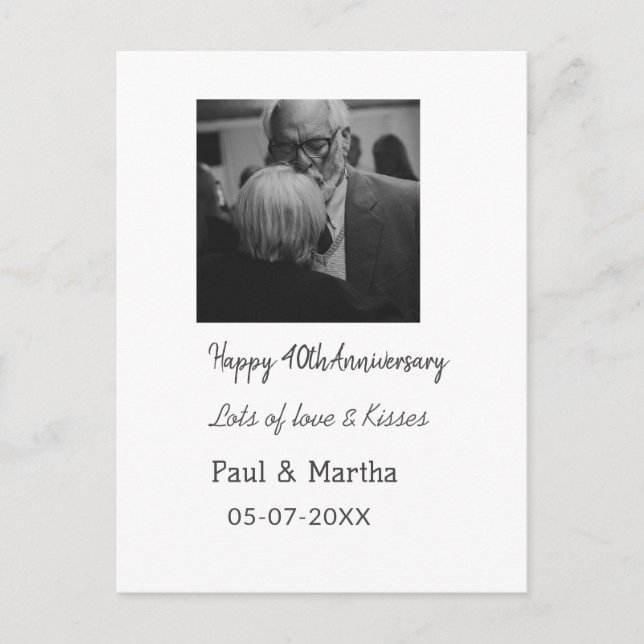 Modern happy 40th anniversary add name date photo postcard (Front)