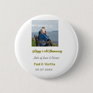 Modern happy 50th anniversary add name date photo  6 cm round badge
