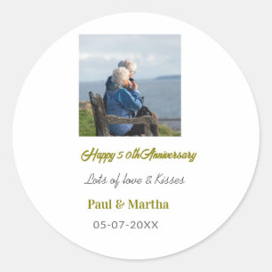 Modern happy 50th anniversary add name date photo classic round sticker