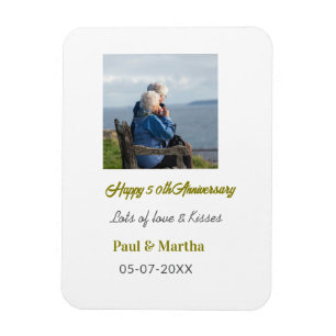 Modern happy 50th anniversary add name date photo magnet