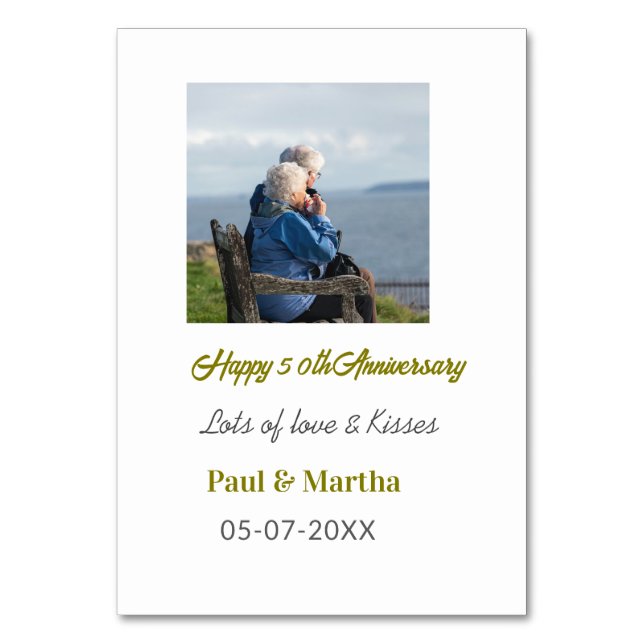 Modern happy 50th anniversary add name date photo  table number (Front)