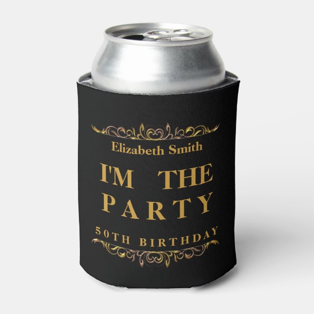 Modern Happy 50th Birthday Can Cooler (Can Front)