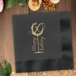 Modern Happy 50th Birthday Wine Glass Foil Napkins