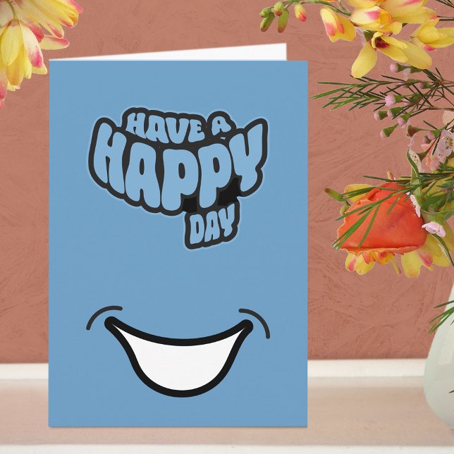 Modern Happy (Birth) Day Text Folded Greeting Card (Greeting Card - Blue)