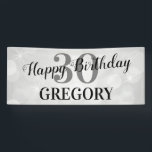 Modern Happy Birthday | Any Age & Name Banner<br><div class="desc">Happy Birthday banner featuring a background of white circles and some white sparkles,  age and name.</div>