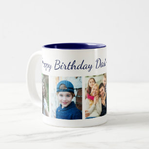 Modern Happy Birthday Dad 5 Photo Collage Blue Two-Tone Coffee Mug