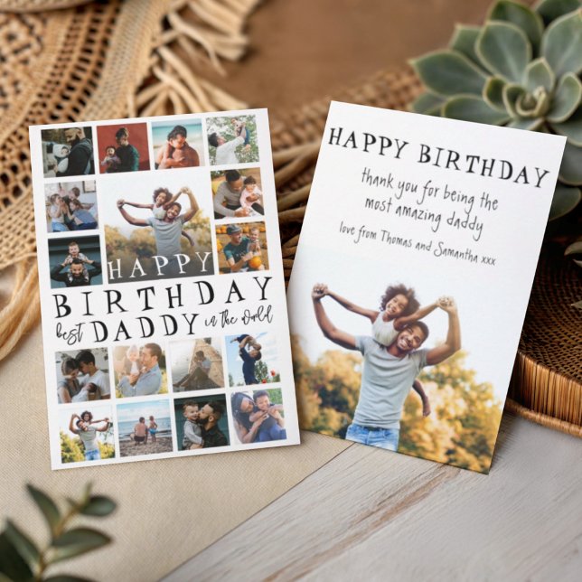 Modern Happy Birthday Dad Black & White 17 Photo Card (Creator Uploaded)