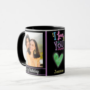 Modern Happy Birthday Photo and Name Mug