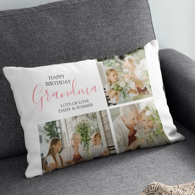 Modern Happy Birthday Photo Collage Lumbar Cushion (Creator Uploaded)