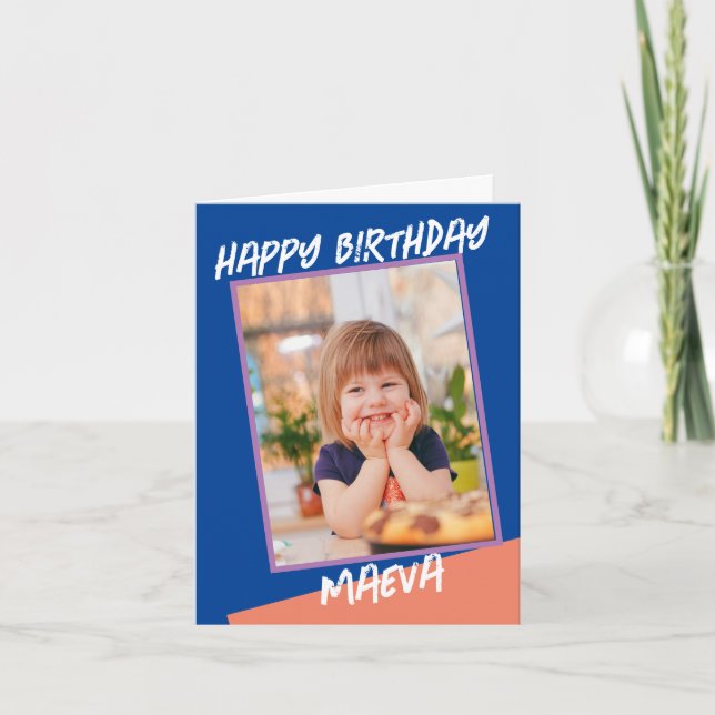 Modern Happy Birthday Script Photo Girls Card (Front)