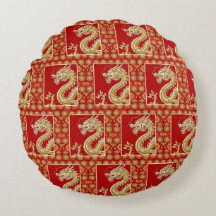 Modern Happy Chinese New Year modern asian pattern Round Cushion