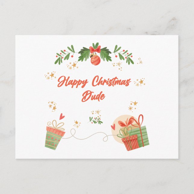 Modern Happy Christmas Dude Postcard with Festive  (Front)