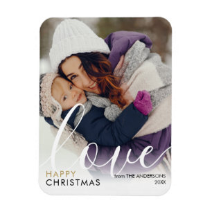 Modern Happy Christmas Photo Script Love Chic Magnet