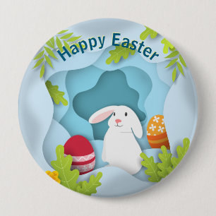 Modern Happy Easter Bunny I 3D Easter Egg Design 10 Cm Round Badge