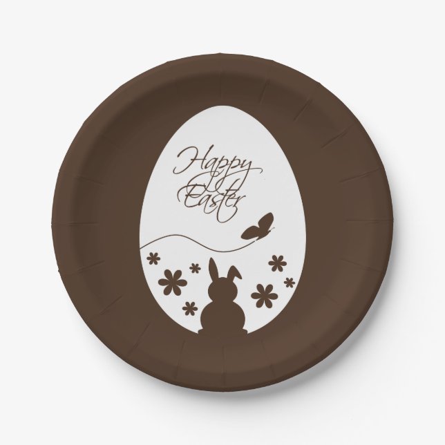 Modern Happy Easter Egg Chocolate Brown Paper Plate (Front)