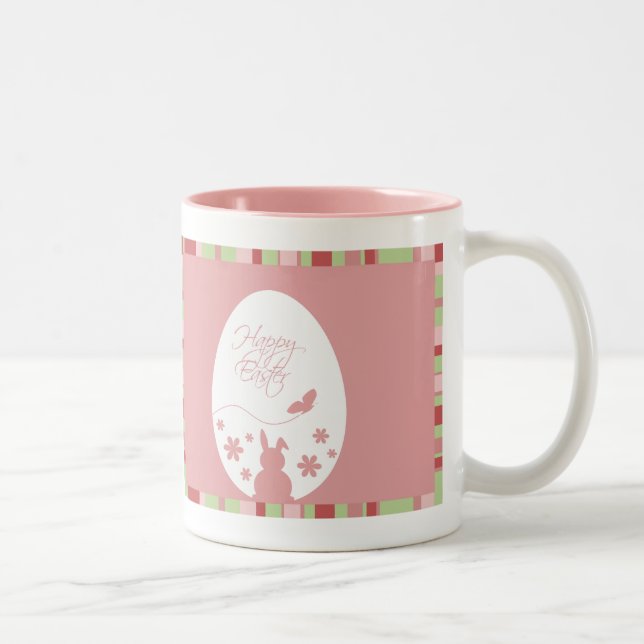 Modern Happy Easter Egg Pastel Pink Two-Tone Coffee Mug (Right)