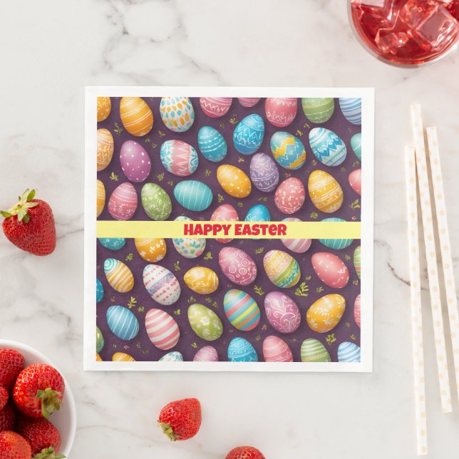 Modern Happy Easter Eggs Collection Napkin (Insitu)
