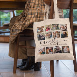 Modern Happy Family Photo Collage Tote Bag<br><div class="desc">Modern happy family tote bag featuring a 12 photo collage of you,  your family & friends,  and the cute saying "family is anyone who loves you inconditionally" in a trendy script and serif font.</div>