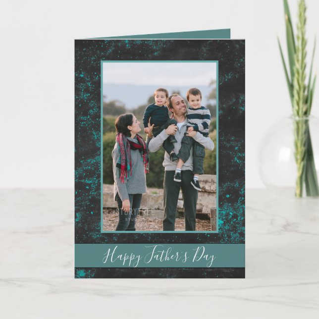 Modern Happy Father's Day Bluish Green Photo Card (Front)