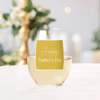 Modern Happy Father's Day — Elegant Script Stemless Wine Glass